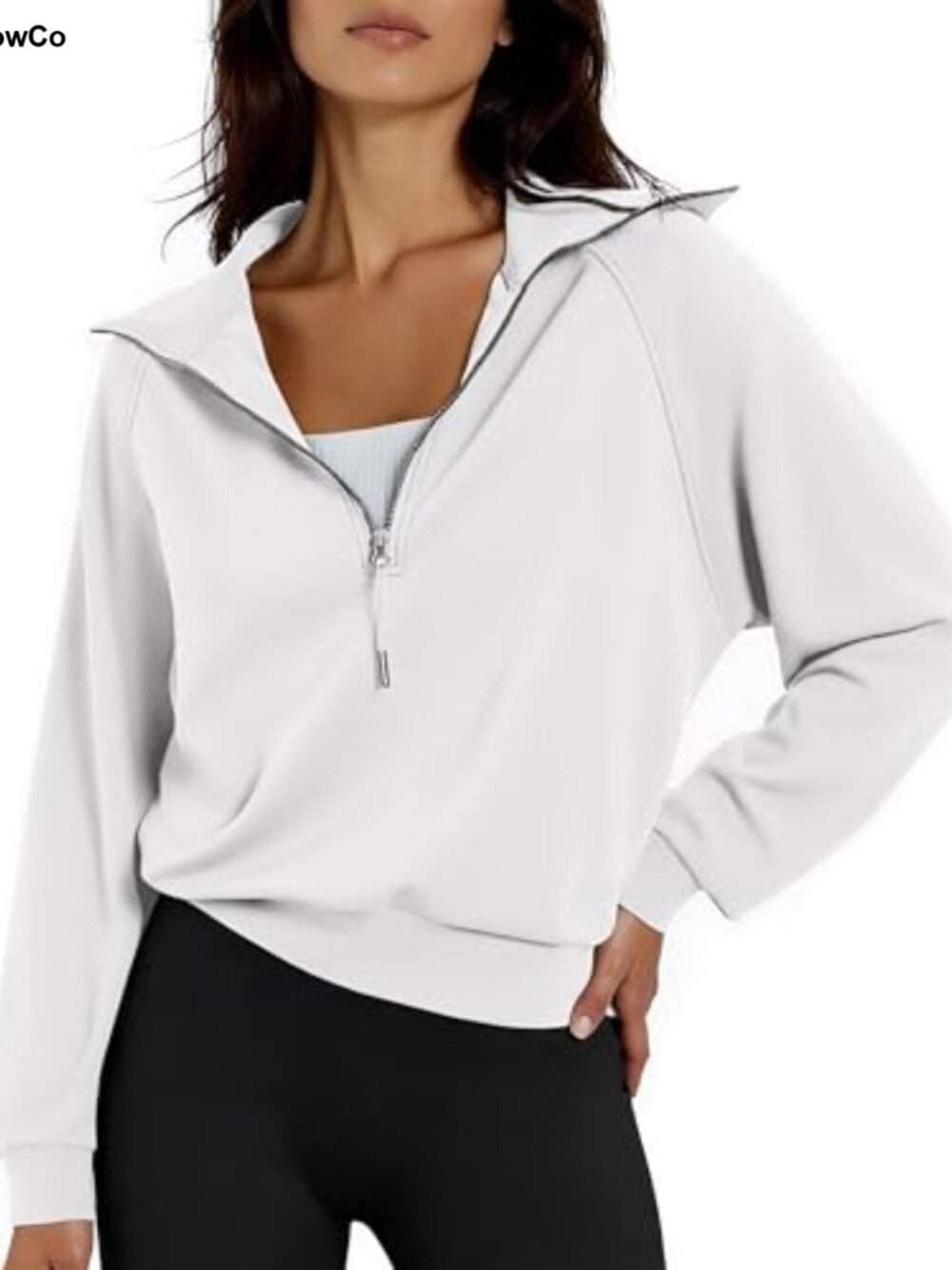Women's Cropped Half Zip Pullover Quarter Zip Long Sleeve Sweatshirt